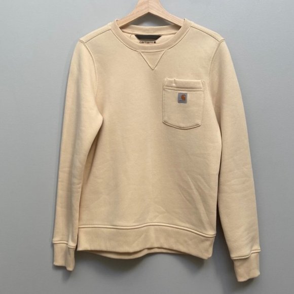 ❗️SOLD❗️CARHARTT Cream Clarksburg Crewneck Pocket Sweatshirt Size XS - Picture 3 of 8